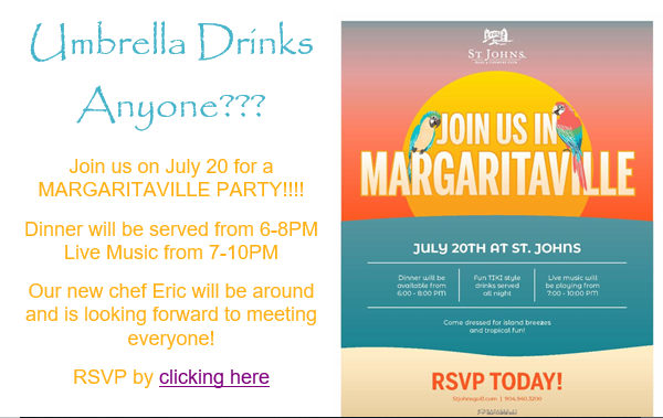 Margaritaville Party  July 20th  6pm-10pm